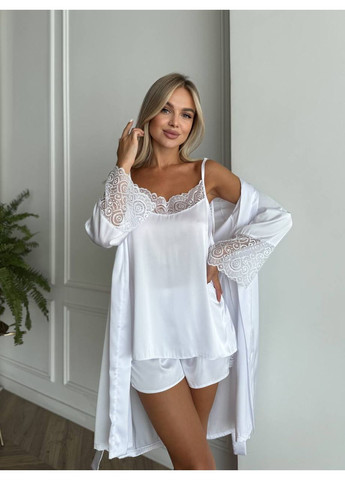 Белый комплект женский майка,шорты,халат,шелк армани Україна