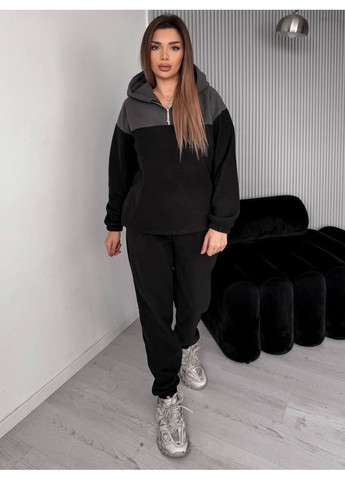 Женский костюм флисовый с капюшоном графитового цвета 36217 Fashion (370881874)