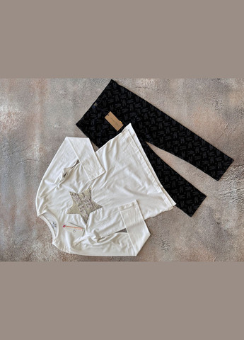 Білий демісезонний комплект для дівчинки лонгслів білий з зіркою 2000-86 + легінси чорні трикотажні 2000-87 (170 см) OVS