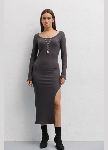 Сіра трикотажне плаття міді графітове з розрізом на нозі Arjen
