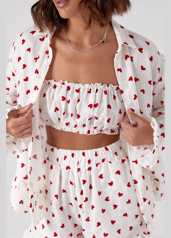 Літній костюм-трійка прикрашений сердечками - кавовий Lurex (297577529)