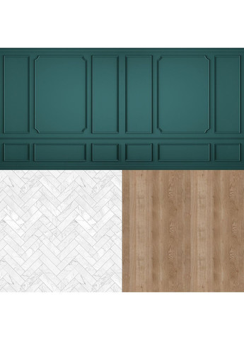 Фотофон вініловий кутовий 3D, зелені панелі фрезеровані, підлога плитка ялинка і світле дерево, 80×80 см, №58207 PhotoVinyl (354374125)