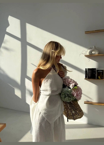 Костюм-трійка жіночий молочний, літній, приємний до тіла та комфортний, ідеально підходить для теплих днів. No Brand 746-1 (322700747)