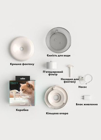 Питьевой фонтан для кошек 1.5L, поилка для кота с фильтром Белый PAWOOF (299915344)