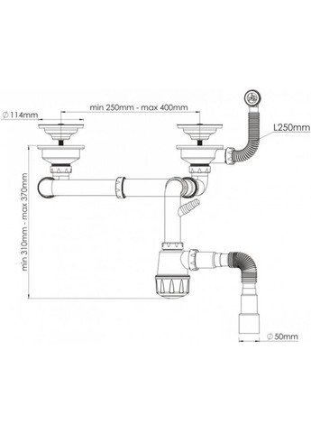Сифон кухонный двойной из нержавеющей стали Коричневый (35420114250) Adamant (372017499)