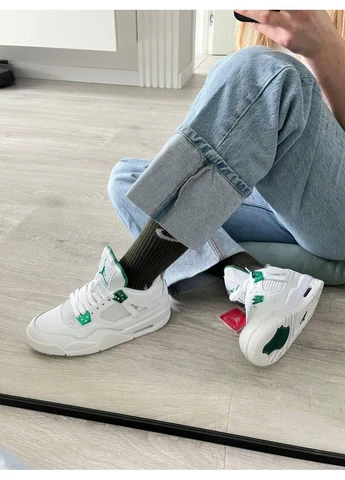 Білі кросівки чоловічі nike air jordan retro 4 white green найк аір джордан білі демісезон No Brand