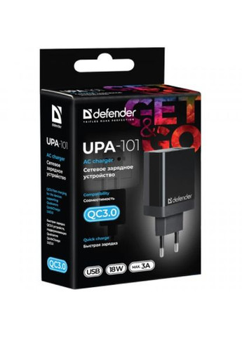 Зарядний пристрій UPA101 black, 1 USB, QC 3.0, 18W (83573) Defender upa-101 black, 1 usb, qc 3.0, 18w (268141664)