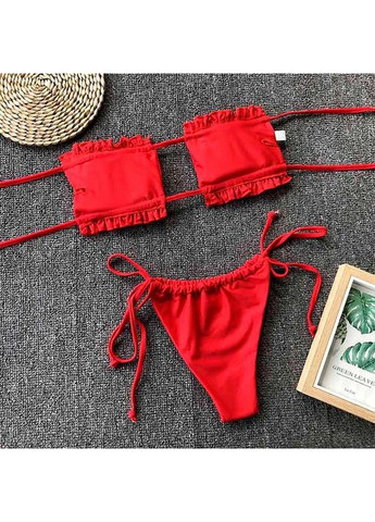 Червоний літній купальник шторки на зав'язках розмір s-m червоного кольору. фектний купальник жіночий роздільний із паролоном China