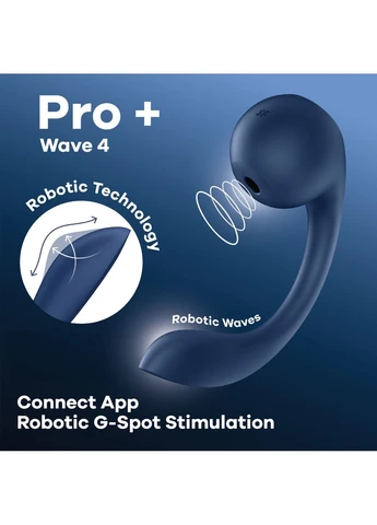 Подвійний смарт вакуумний вібратор синього кольору Pro+ Wave 4 Connect App Satisfyer (382841154)