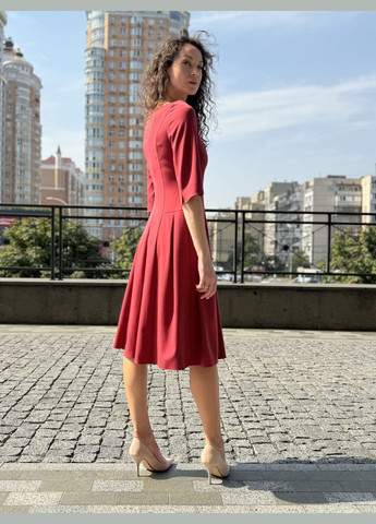 Світло-бордова ділова сукня з костюмної тканини з розкльошеною спідницею 5792 Cat Orange