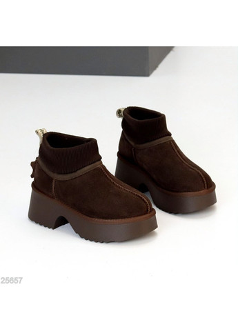 Угги Annika из натуральной замши и меха, шоколадные, зимние на платформе No Brand (364929574)