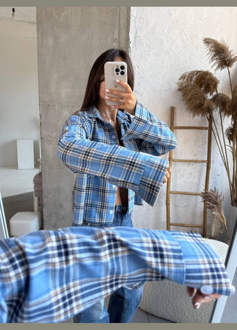 Голубой повседневный рубашка в клетку Гермес с длинным рукавом