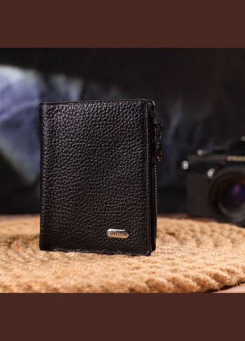 Маленький женский кошелек из натуральной кожи с монетницей 21671 Черный Canpellini (306881728)