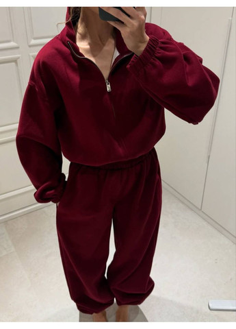 Женский теплый комбинезон FINO Mode комбинезон-брюки бордовый спортивный, повседневный, кэжуал трехнитка, флис