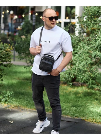 Сумка чоловіча через плече шкіряна чорна барсетка з ручкою (32051) Tiding Bag (394178080)