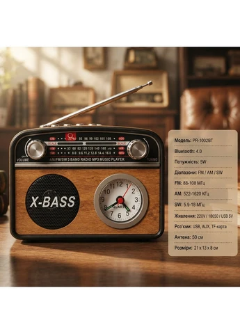 Радіоприймач PR-1002BT / Радіоприймач з годинником та Bluetooth Golon (400936413)