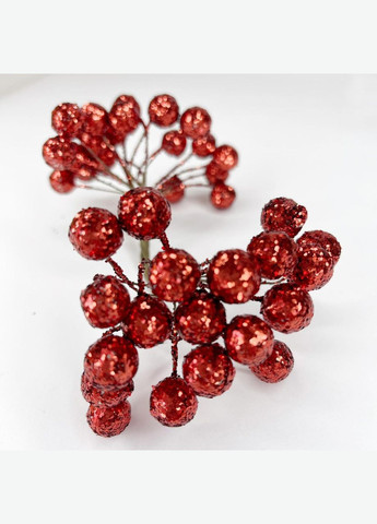 Набір декоративних ягід глітерні Червоний 40 шт ягід 12 мм Finding (316251578)