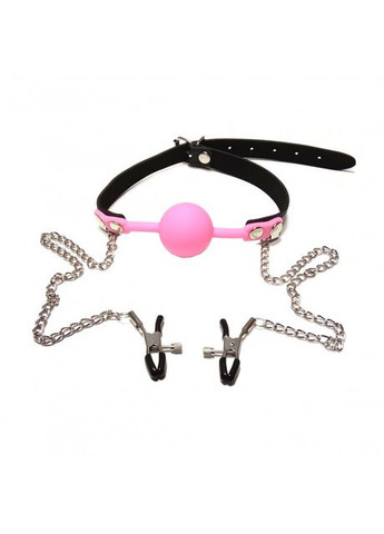 Кляп с зажимами на соски Locking gag with nipple clamps black/pink CherryLove DS Fetish (293293840)