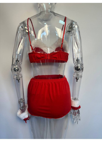 Жіночий спокусливий костюм міс Клаус для рольових ігор декорований хутром з рукавичками No Brand костюм міс Клаус червоний (367833689)