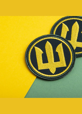 Шеврон на липучці Тризуб України 8 см хакі вишитий патч нашивка IDEIA (275869674)