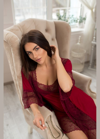 Комплект сорочка і халат у бордовому кольорі "Флоренція" TimiRilla Lingerie (301086824)