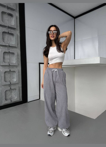 Женские брюки палаццо с вышивкой серые No Brand штани (326600191)