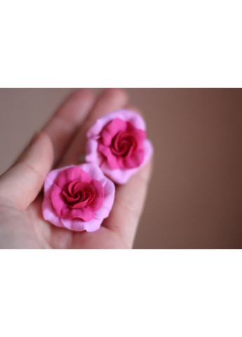 Розовые серьги в цвете с розочками из полимерной глины. Серьги ручной работы Handmade (370665165)