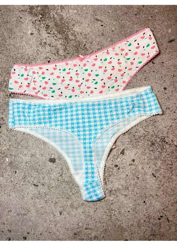 Труси жіночі бавовняні з фруктовим принтом і бантиком набір 2 шт UOKIN Стрінги (370368947)