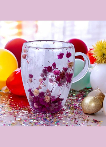 Чашка с двойным дном окт.+зеленый+розовые. цветками 350мл No Brand 4104 (314871635)