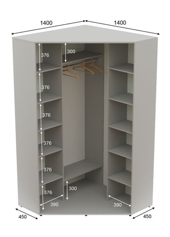 Шкаф-купе двухдверный угловой 140*140*240 Серый ДСП/Зеркало с пескоструйным рисунком Угол-4 Алекса (360456645)