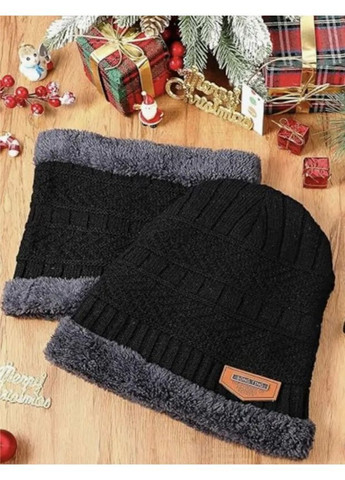 Мужской зимний комплект 3в1 One Size: шапка + снуд (бафф) + тёплые сенсорные перчатки чёрные No Brand (362961966)