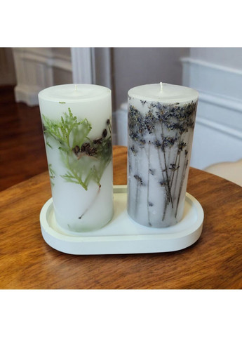 Набор декоративных свечей ручной работы свечи ароматические в наборе из 2 шт на подставке с веточками хвои и лаванды Handmade Studio - AV (368668709)