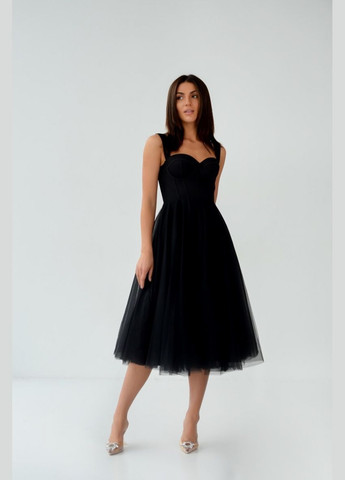 Черное коктейльное платье с юбкой-солнце ODDI однотонное