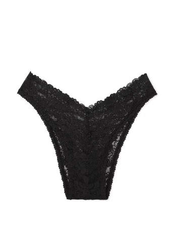 Трусики-бразиліана жіночі мереживні PINK Wink V-Front Brazilian Panty чорні Victoria's Secret (340317133)