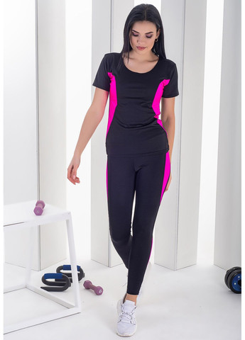 Спортивний костюм (футболка, легінси) для фітнесу, чорний костюм для занять спортом з рожевими вставками Total Pro Fitness (316699639)
