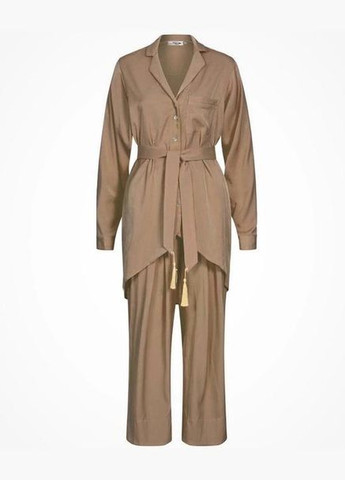 Комплект жіночий для дому та відпочинку - сорочка на гудзиках та укорочені штани Пісочний "Пісок" Garna (289362493)