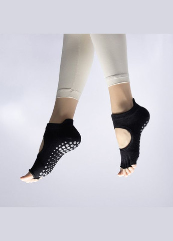 Чорні шкарпетки для йоги з відкритим підйомом протиковзкі без пальців чорні one size (335821713)