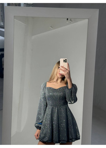 Графитовое коктейльное корсетное платье из люрекса с двойной юбкой (замеры в описании) GD/GL Модний простір однотонное