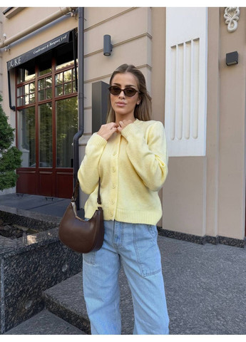 Светло-желтый демисезонный стильный укороченный свитер на пуговицах No Brand