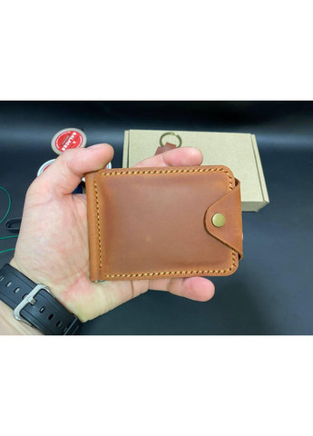 Шкіряний Гаманець Затиск Для Грошей з Монетницею Набір + Брелок Коньячний Колір No Brand (356508882)