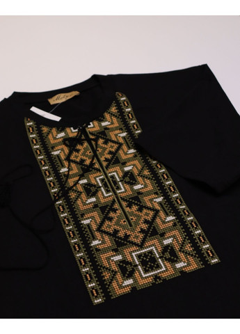 Молочна чорна чоловіча футболка вишиванка іван MOTYV візерунок орнамент бавовна (360899632)