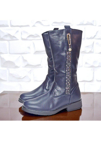 Синие повседневные, классические зимние зимние высокие классические сапоги для девочки на овчине зимняя обувь вистеп Weestep