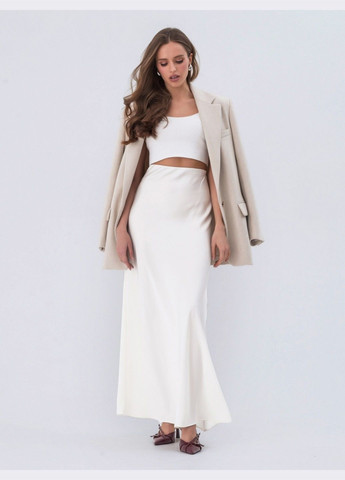 Молочная длинная сатиновая юбка молочного цвета Dressa