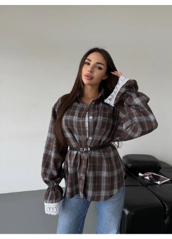 Коричневая повседневный, кэжуал рубашка в клетку Dress Code с длинным рукавом