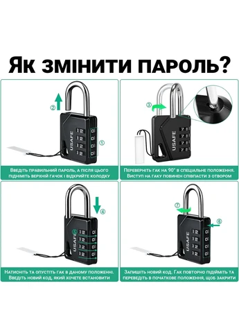 Підвісна колодка з 4-значним механічним кодом CP-02, металевий навісний замок з комбінацією без ключа uSafe (375460538)