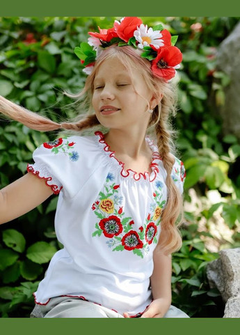 Белая вышиванка для девочки с коротким рукавом hc (h001-6366-038-22) (299915944)