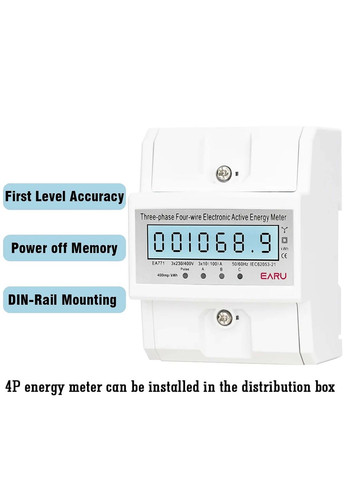 Лічильник електроенергії 230/380В 3 фазний 100А на DIN рейку з підсвічуванням EARU EA771 Yu Xin (341724414)