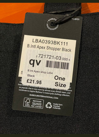 Сумка на плече шопер Barbour International Apex Shopper Black (311199675)