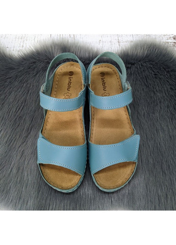 Бирюзовые босоножки женские кожаные на липучках Inblu на липучке