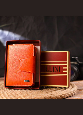 Яркий вертикальный портмоне для женщин с монетницей на молнии из натуральной кожи флотар 21602 Оранжевое Canpellini (331911109)